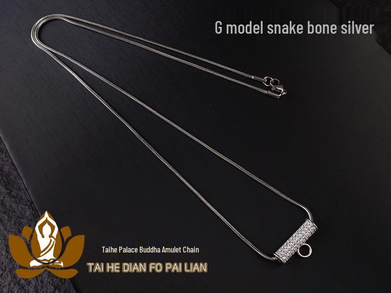 Thai Metal Buddha Amulet Necklace with Titanium Steel Beads, Curved Tubes, Micro-Paved Zircon, Nebula Eye, Butterfly, and Diamond-Set Chain.