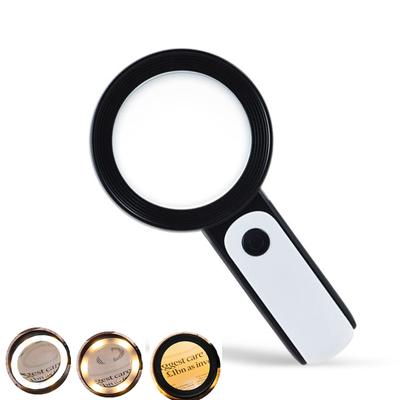 Handheld 30x Illuminated Magnifier Portable Double-layer Optical Glass Reading Magnifying Glasses 12 Cold Lights 6 Warm Lights
