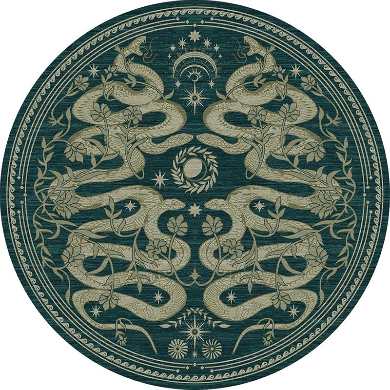 Alfombra Redonda Para Sala De Estar Alfombra Vintage De Plantas Y Serpientes Alfombras De Decoración Para El Hogar Felpudo Antideslizante Lavable A Máquina Alfombra De Suelo