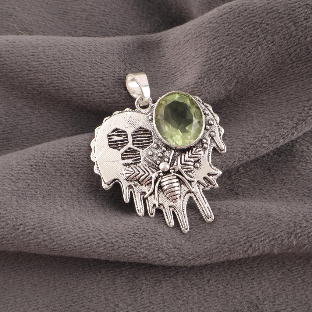 Green Amethyst Pendant Gemstone Jewelry, 925 Solid Sterling Silver Pendant, Gift For Women Handmade Pendant