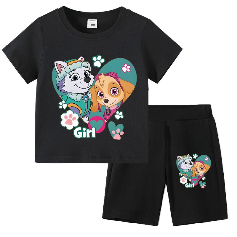 PAW Patrol Summer Cartoon Printed Boys Girls Tshirt Sets Children's Casual Shorts 2 Piece Sets Kids Tracksuits Sport Suits