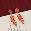 Red Firecracker Tassel Earrings for Women – Unique New Year Glaze Design, Fashionable and Versatile.