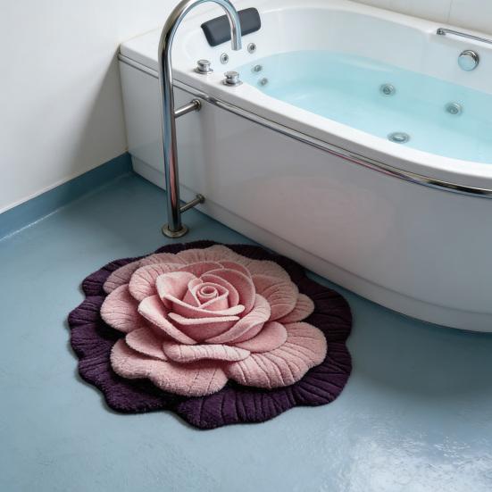 Flower Shaped Floor Mat Soft Gradient Petal Texture Blooming 3D Flower Carpet Non-Slip Washable Decorative Rug