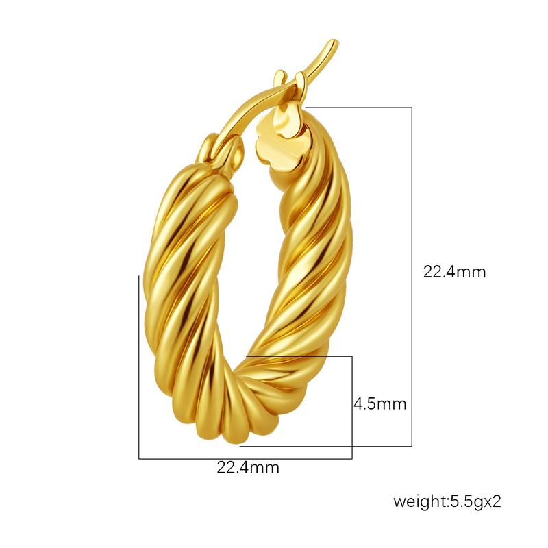Classic Fashion Round Stainless Steel Twist Hoop Earrings For Women 4.5mm Thick Ear Buckle Gold Copper Color Earrings Zircon