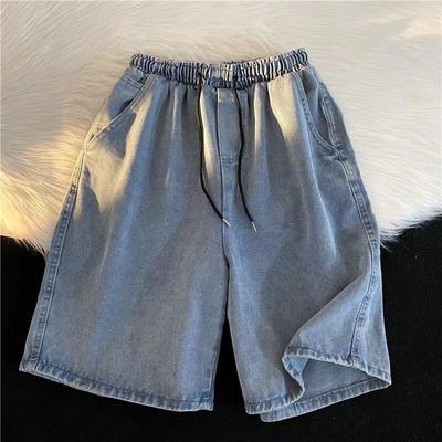 Shorts Jeans Lavados Vintage Japoneses Masculinos Verão Ajuste Solto Perna Larga Calças de Praia Esporte Casual Shorts de Comprimento Médio
