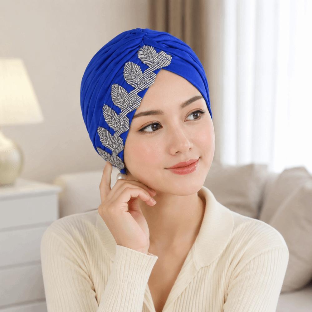 Solid Color Cross Knot Headwrap Versatile Headwrap Hat New Side Leaf Rhinestones Headscarf  Party