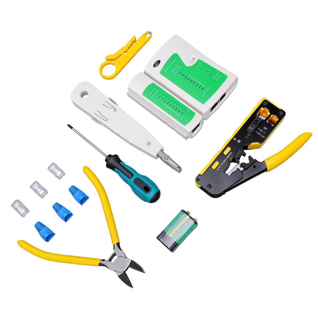 RJ45 Crimping Tool 3 in 1 Network Tool Set with Cable Tester Cutting, Stripping, Crimping Fits for RJ12 RJ11 CAT5 CAT6