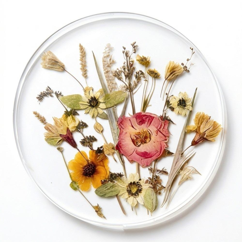 Round Floral Print Coasters Transparent Cup Mat Durable Insulation Pad Tea Table