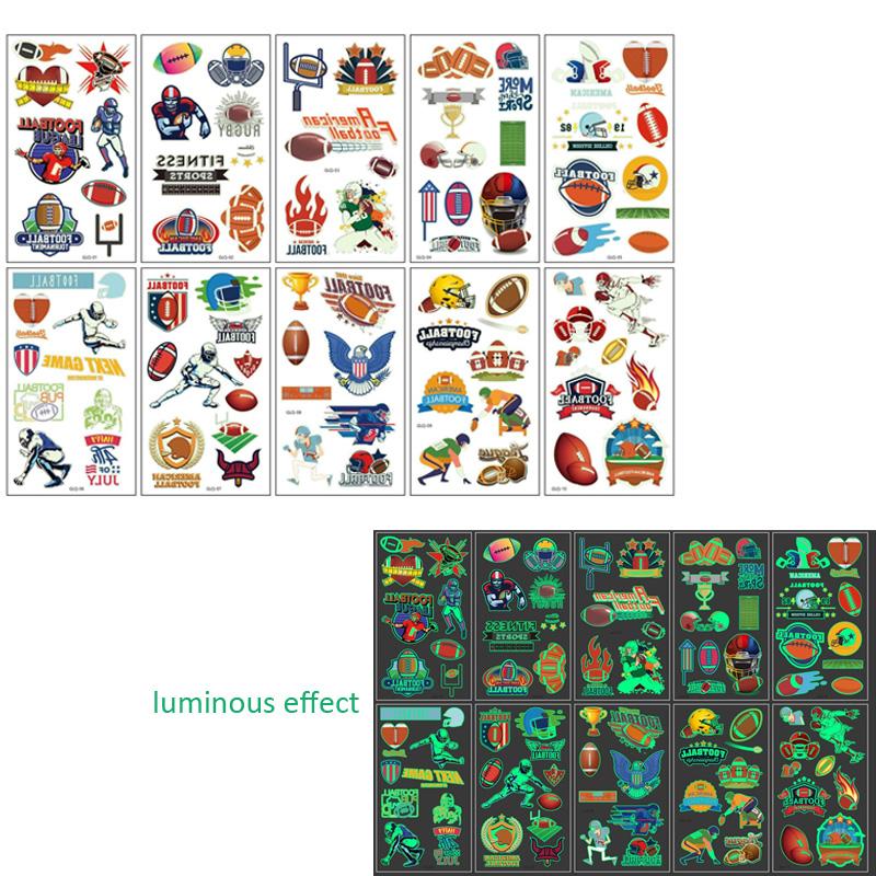 10 Sheets/Set Luminous Tattoo Stickers Children Cartoon Football Temporary Tattoos Glow Paste on Face Arm Leg for Kids Gift