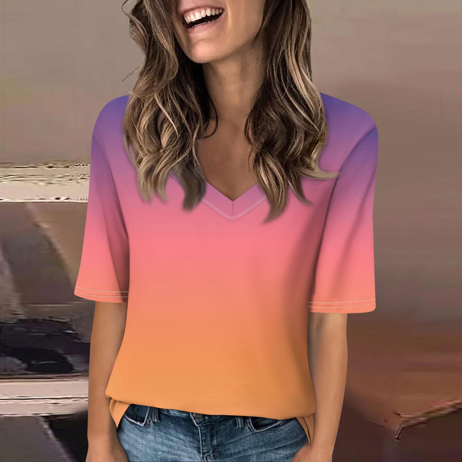 

Рубашки для женщин, модные футболки с v-образным вырезом, повседневные летние футболки с принтом, футболка, блузка, топы с короткими рукавами для женщин XL оранжевый