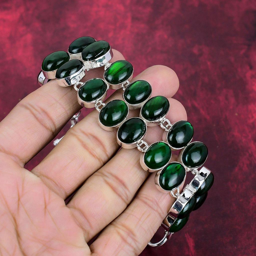 Green Flash Labradorite Handmade Gemstone Bracelet, 925 Solid Sterling Silver Bracelet Antique Jewelry, Adjustable Chain Bracelet Engagement Gift