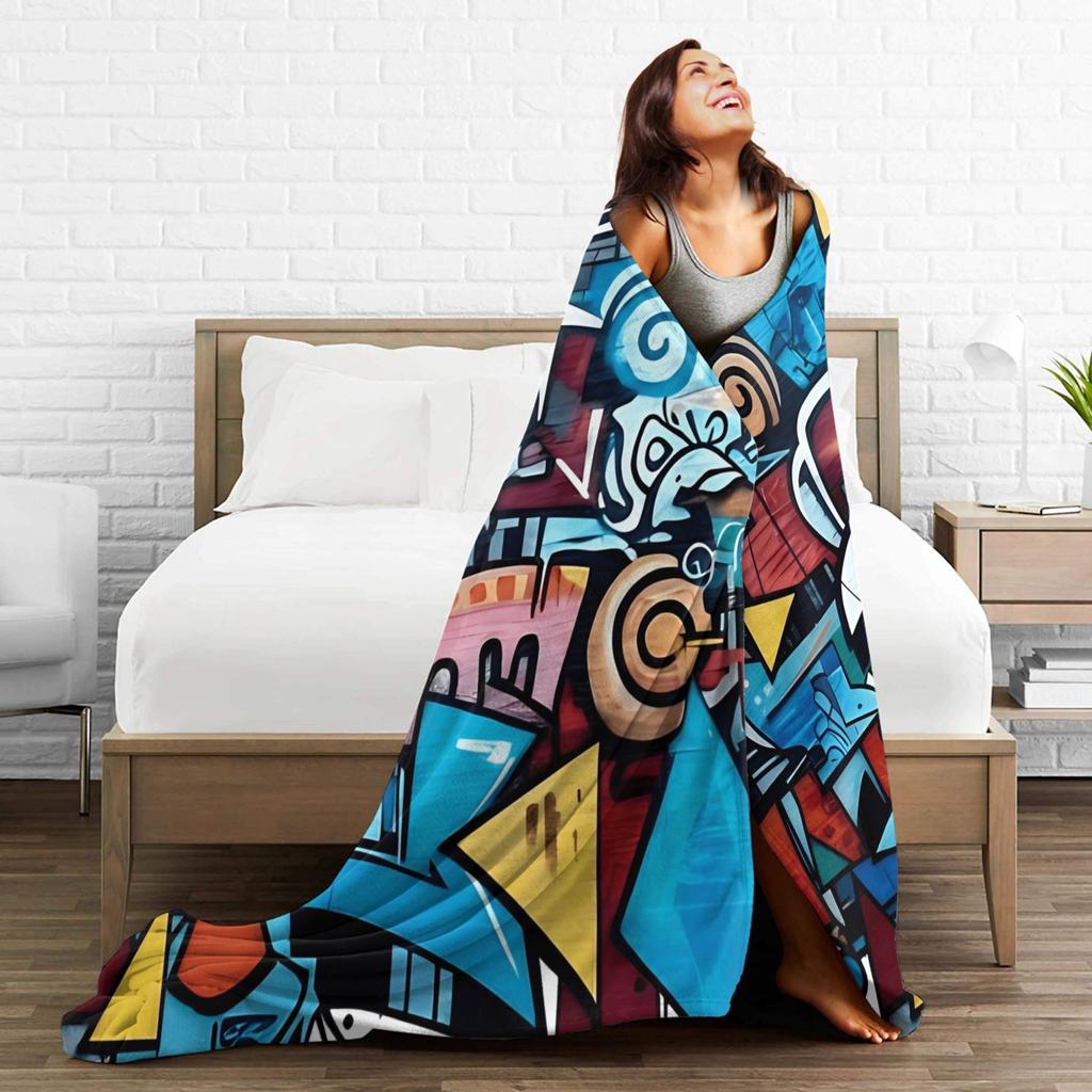 Cartoon Cute Doodle Flannel Blanket Autumn  Soft Throw Blanket for Girls Boys Bedroom Print Bedspread Sofa Bed Cover