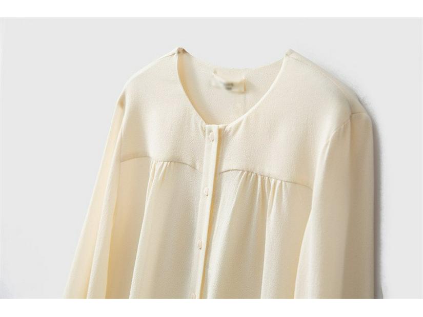 2024 Spring Heavyweight 23 Momme Long-Sleeved Round Neck Top - 100% Mulberry Silk Crepe