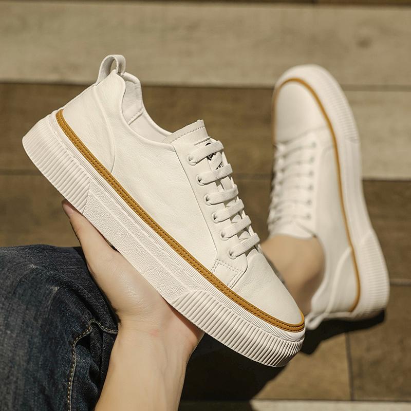 High Quality Brand Men's Casual Shoes Fashionable Sports Shoes Men's Genuine Leather Shoes Lace Up Small White Shoes
