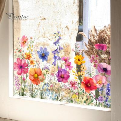 Window Stickers Easy Application Removal Floral Shape Decorative Decals Bright Bouquet Patterns Stickers