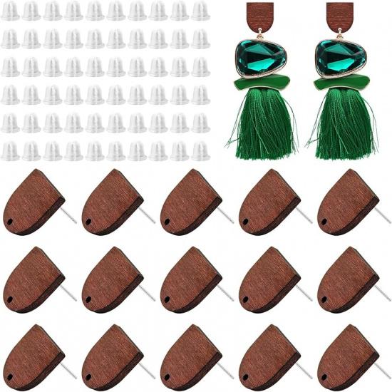 Oubaka 60pcs Wooden Earrings Posts for Jewelry Making Wood Earring Findings Wood Stud Earring Findings Trapezoid Wood Earring Studs with 100pcs Ear