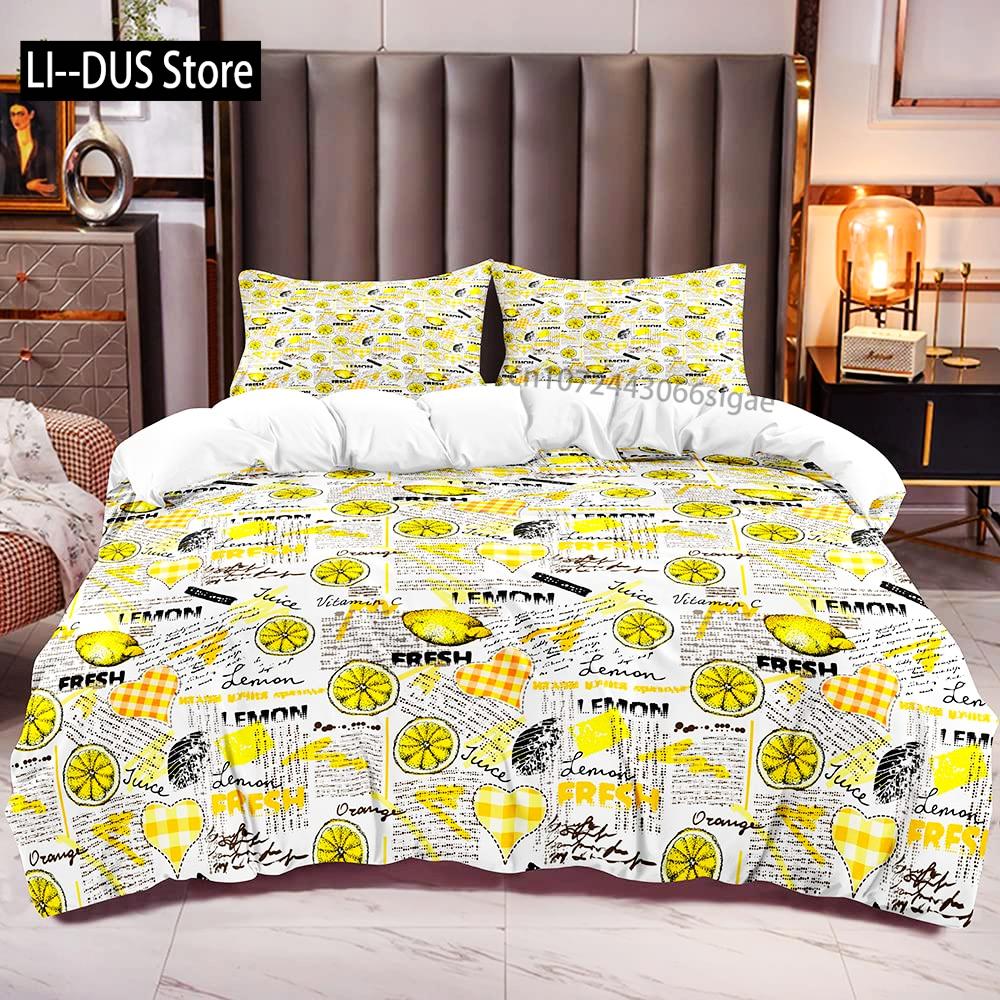 Lemon Fruit Yellow Duvet Cover Bedding Set 3pcs 1 Duvet Cover 2 Pillowcase Comfortable Breathable Soft Quilt Cover Full Size
