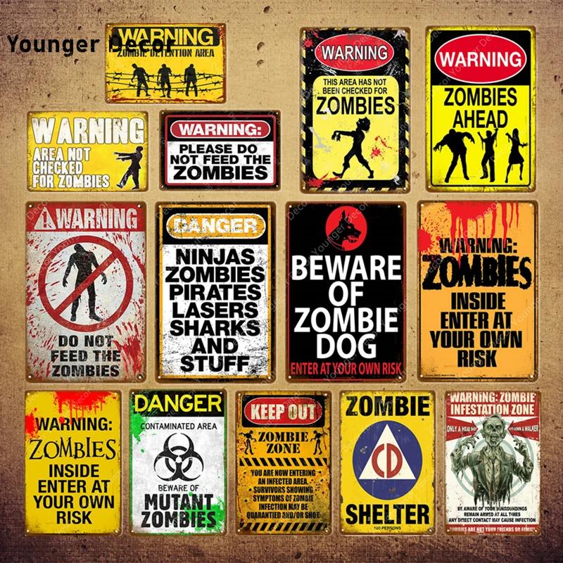 DORA Tin Sign Warning Zombie Ahead Plate Danger Keep Out Metal Tin Sign Vintage Poster Wall Art Painting Plaque Bar Pub Club Home Decor YI