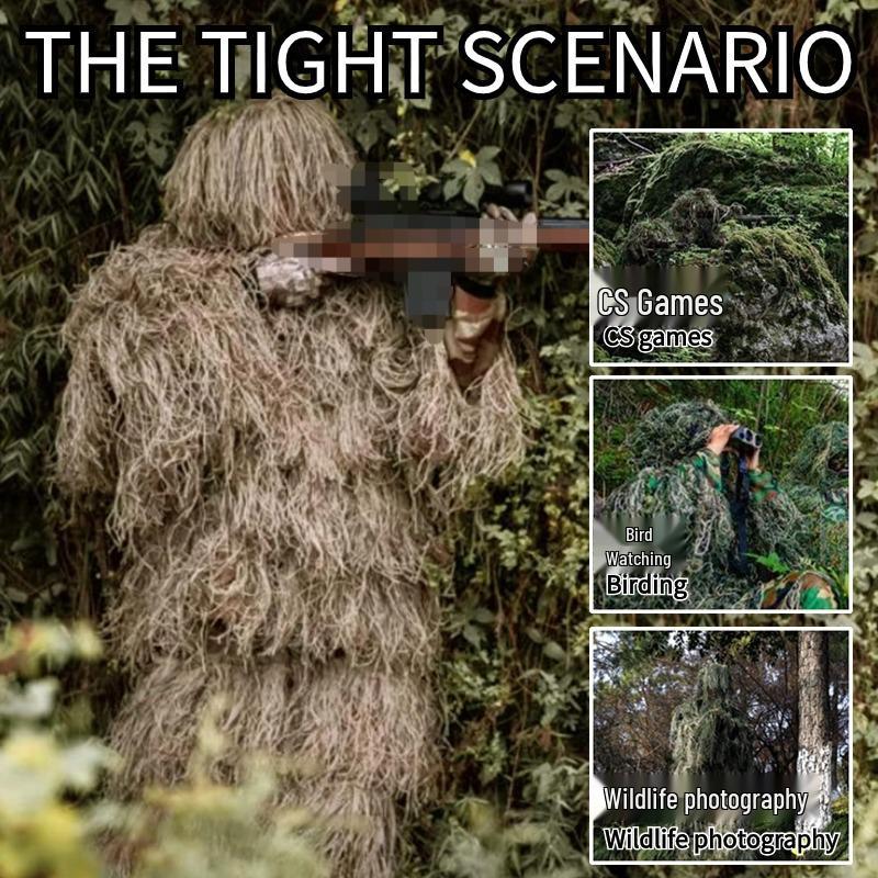 Multi-Scene Camouflage Ghillie Suit for Outdoor Birdwatching and Field Training