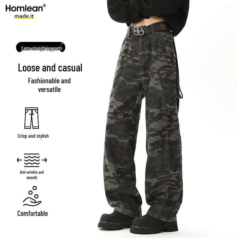 Homlean Men s HC20 Camouflage Straight Micro-Flared Jeans 2XL