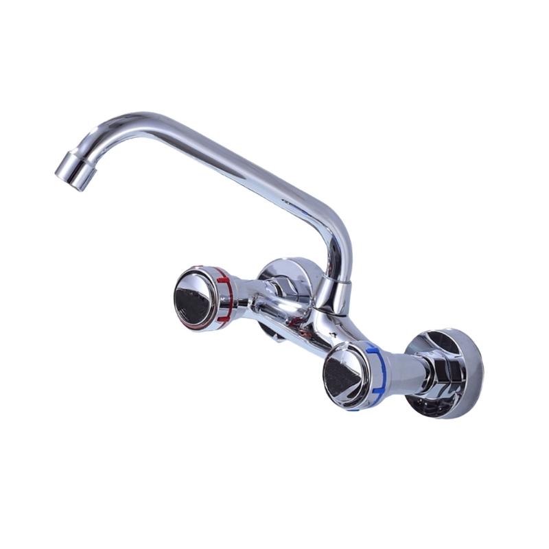 Hot Cold Water Wall Faucet With Double Handles 360 Rotating Spouts for Washing Use
