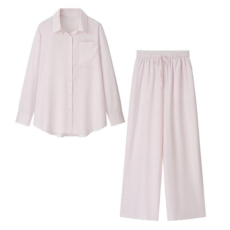 Kaslead New Women clothes Western Style Fashion Multicolor Stripe Shirts Top Casual Trousers Set