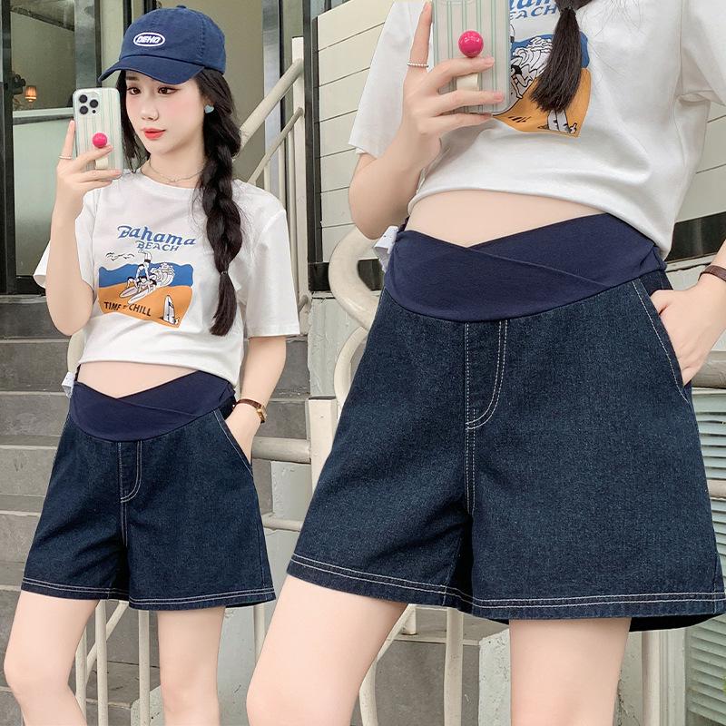 Summer Maternity Wide-Leg Denim Shorts - Casual Loose-Fit Low-Waist Jeans
