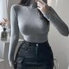 Elegant Thin Slightly See-Through High Neck Long Sleeve T-Shirt for Women - Figure-Flattering Autumn/Winter Style