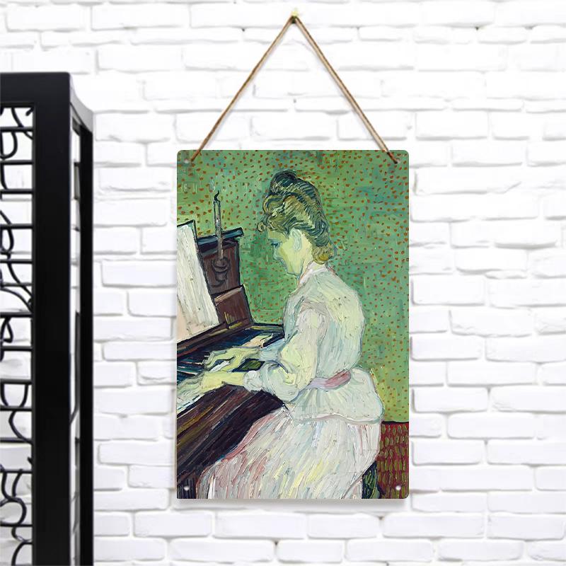 

Van Gogh Style Woman Playing Piano Custom Metal Wall Art Living Room Bedroom Decor Painting 7.9x11.8In(20x30cm)