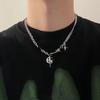 Men's Niche Design Titanium Steel Starburst Necklace with Black Gemstone