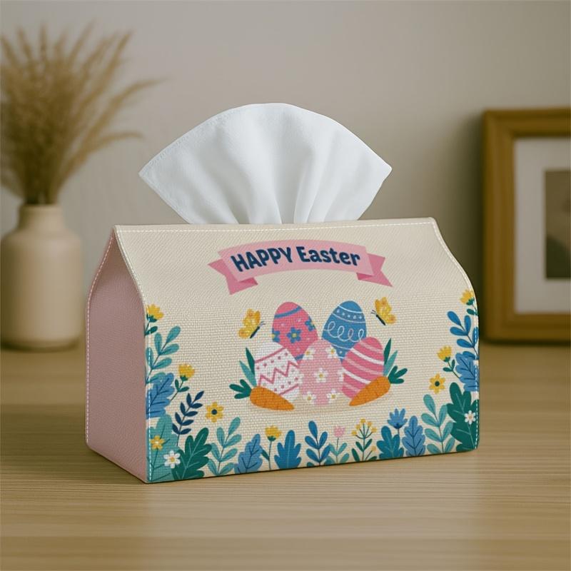 1pc Easter Decoration Modern Easter Decorative Tissue Box with Egg Floral Banner Pastel Illustration-Napkin Storage Organizer for Kitchen,Car,Decorati