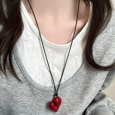 Irregular Heart Pendant Necklace For Women Girls Sweet Adjustable Pull-Out Sweater Chain Jewelry Accessories Gifts