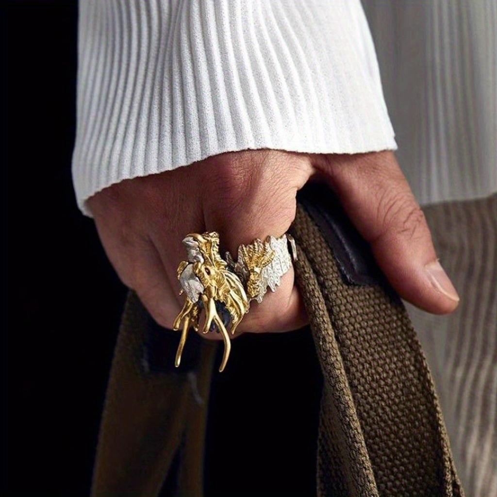 Vintage Golden Dragon Ring Adjustable Open Mouth Unique Ring Ornament Fashion Jewelry Accessory for Women and Men