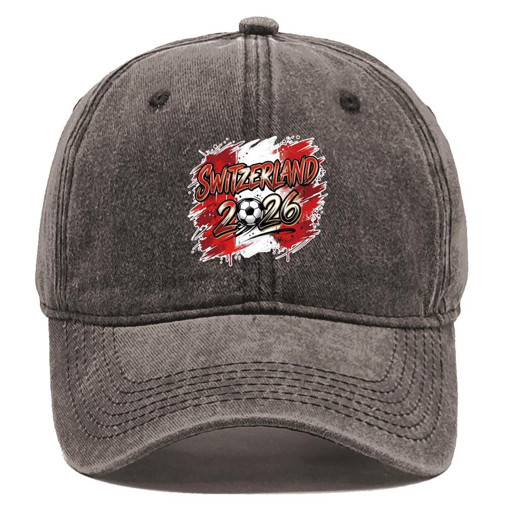 Baseball Cap With 2026 Football Soccer "SWITZERLAND" Flag Printed , Adjustable Sun Hat Stylish Fashion Simple Headwear Sports Hat