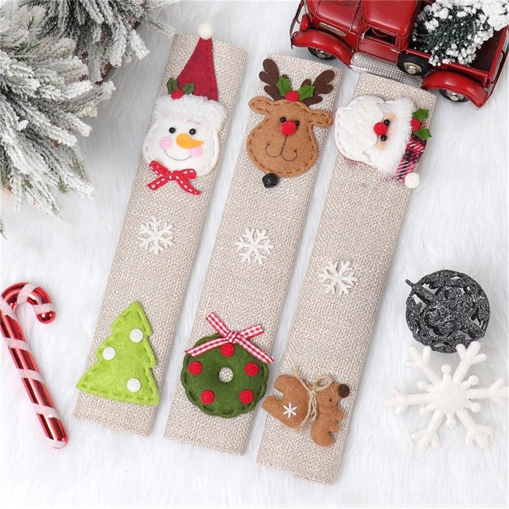 Christmas Home Decoration Supplies  Snowman Elk Linen Refrigerator Handle Stickers Microwave Handle Cover