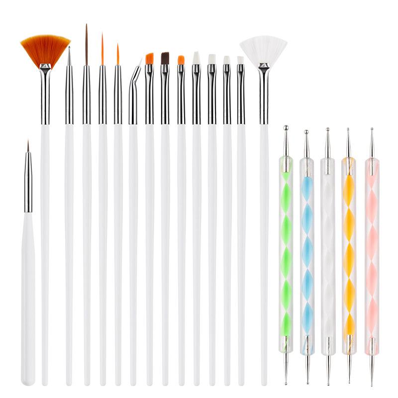 8/20Pcs Nail Art Brush Design Tip Painting Drawing Carving Dotting Pen FlatFan Liner Acrylic Gel UV Polish Tool Manicure