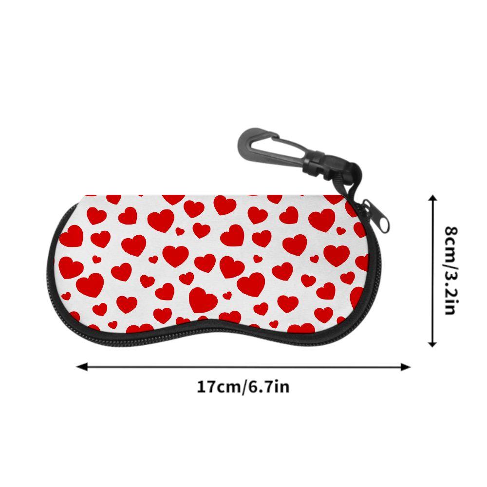 Cute Red Heart Pattern Soft Fabric Sunglasses Case,Portable Lightweight Eyeglasses Storage Pouch,Protective Travel Glasses Holder for Women Girls