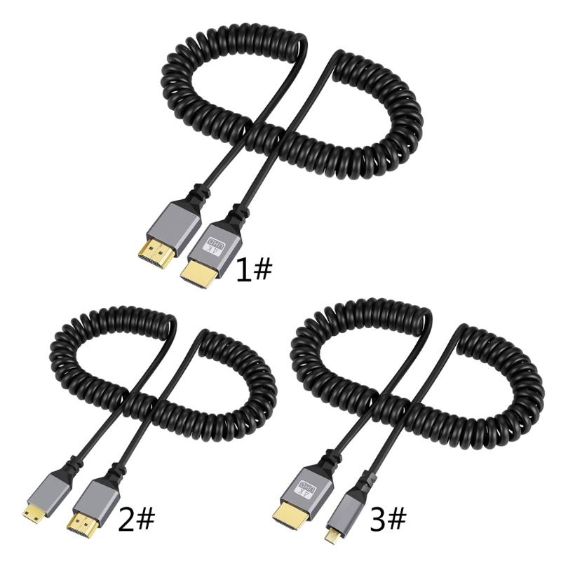 HDMI-compatible 4K Coiled Cable, HDMI-compatible 2.0 Version High Speed Cable, Male to Male Adapter Spring Spiral Cord