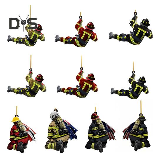 Jul Brandman Ornament Akryl Brandman Dekorationer Brandbekämpning Minnesak Hängande hänge för trädvägg Bildekoration