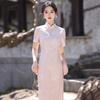 Pink Modern Chinese Style Long Cheongsam Dress Women 2026 Vintage Inspired Daily Wear With Stand Collar