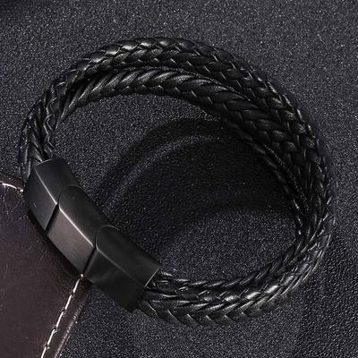 New Vintage Men Multilayer Braided Leather Bracelet Adjustable Clasp Bangles Fashion Male Jewelry