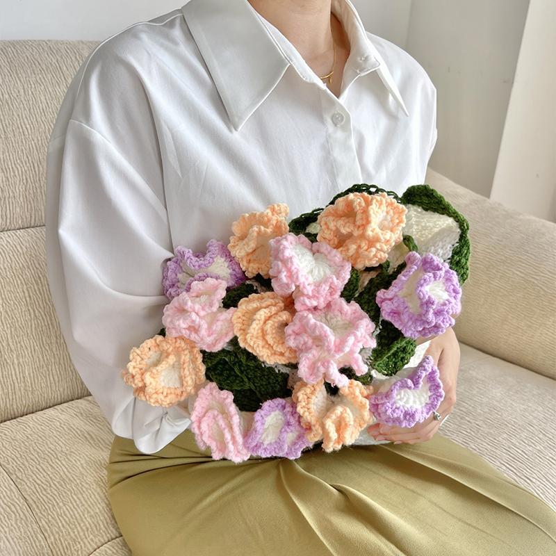 80Cm Finished Crocheted Rose Bouquet Blanket Handmade Knitted Flower Bouquet Blankets Home Decor Bed Sofa Throw Blanket Gift