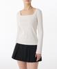 Woman Women'S Slim Square Neck Long Sleeve T-Shirt [Cream]
