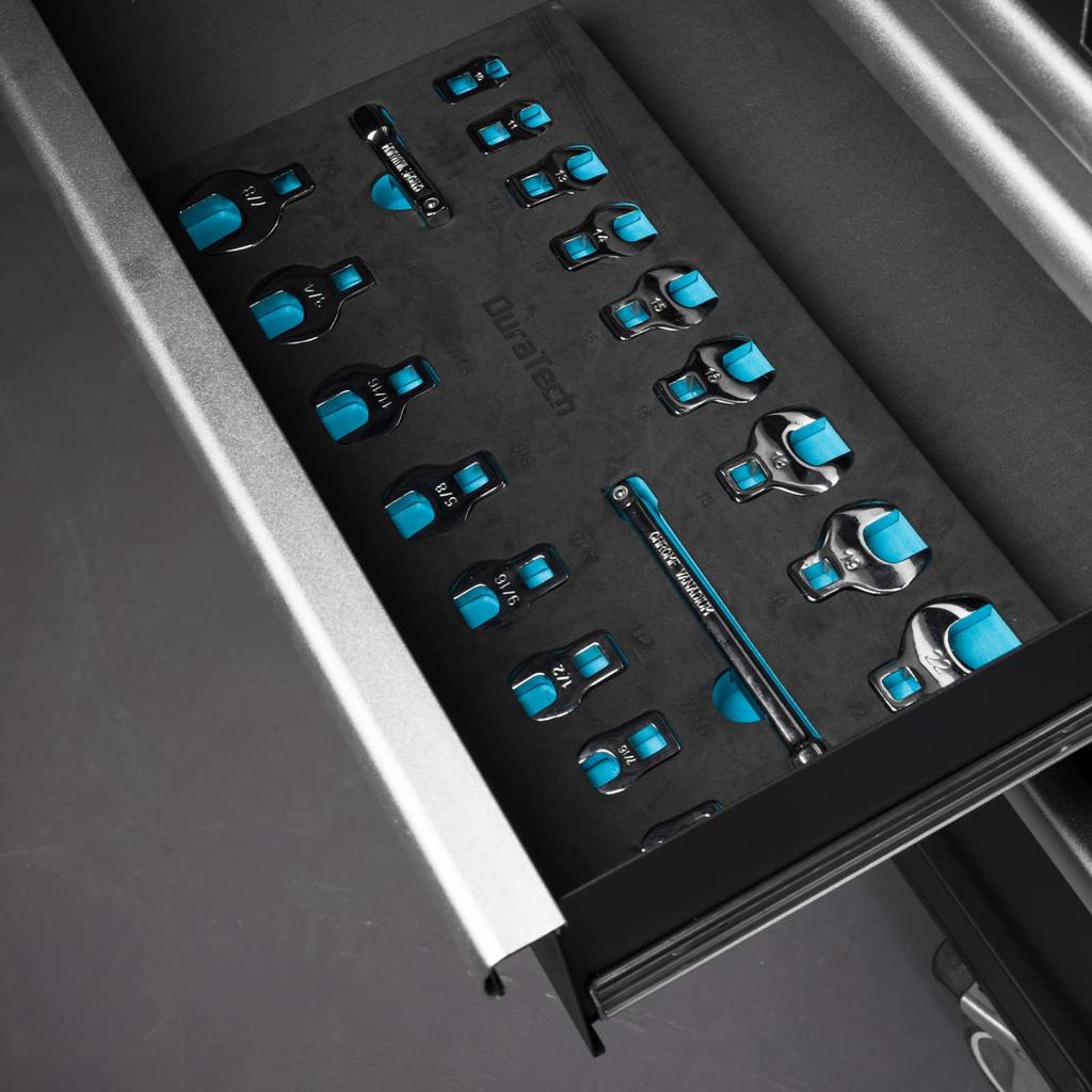 DURATECH Crowfoot Wrench and Flare Nut Wrench Metric Extension EVA Storage Case Set, 19-Piece Set, & SAE, 9.5mm Drive, Bar, Cr-V