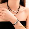 Vintage Relief Round Tube Necklace Bracelet Two-piece Set Elegant and Simple