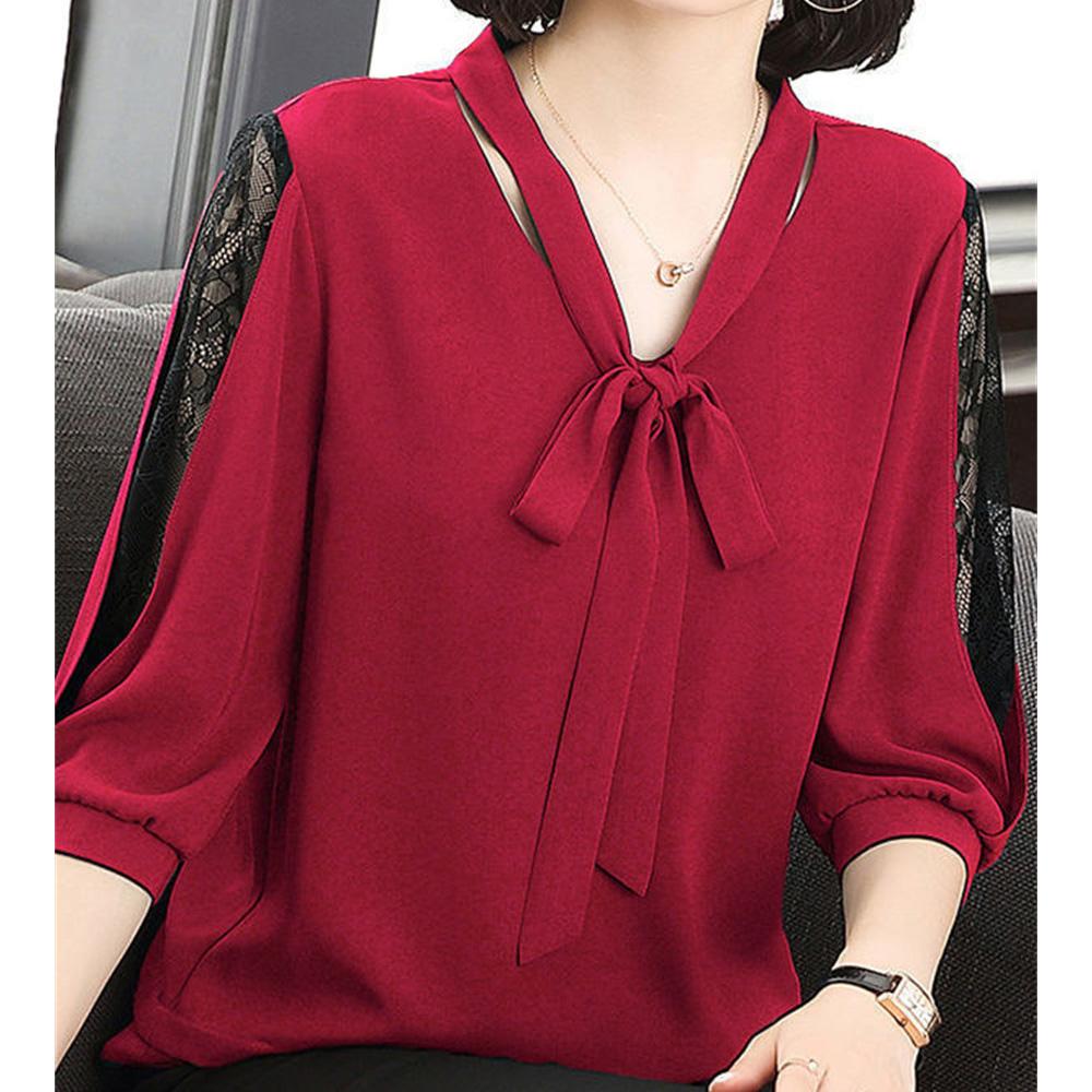 Women's Spring Summer Blouse Top Ladies Casual Lace Collar Loose Lace Half Sleeve Blouse