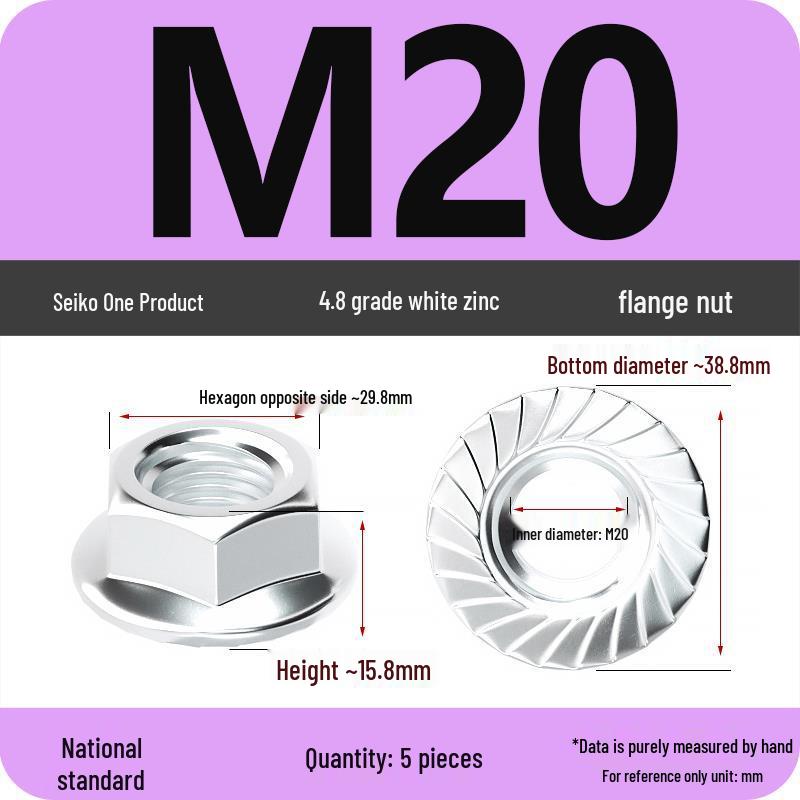 Electroplated Galvanized Anti-Slip Hex Flange Nut with Tooth Washer, M3-M16