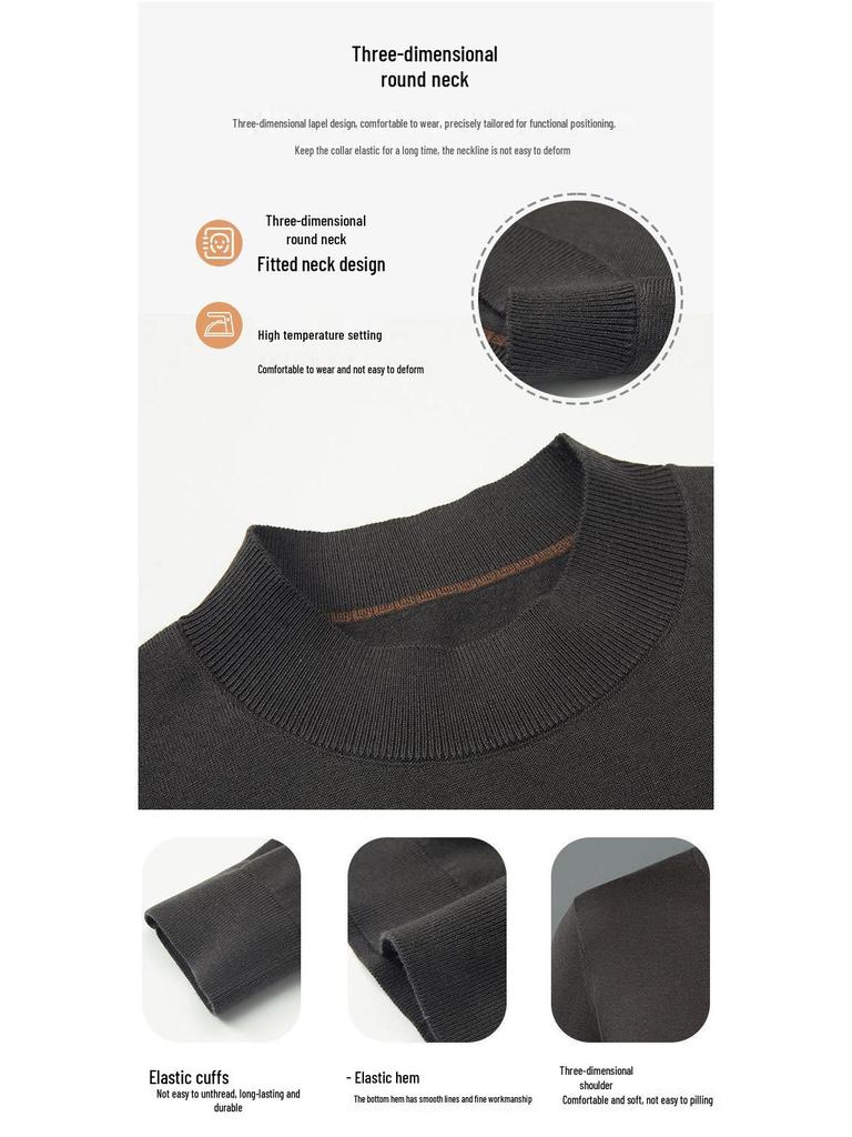 Autumn Wool-Silk Blend High Neck Men's Sweater - Thick Long Sleeve Youth Base Layer