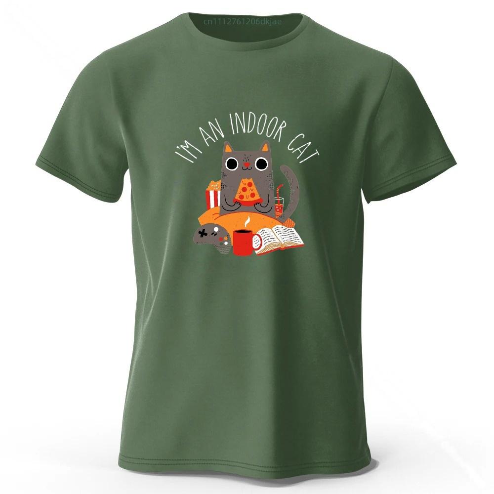 Home Style Pizza Cat Print Pure Cotton Short Sleeved Shirt Summer Menswomens Street Casual Trend Tshirt Large Size Loose Top