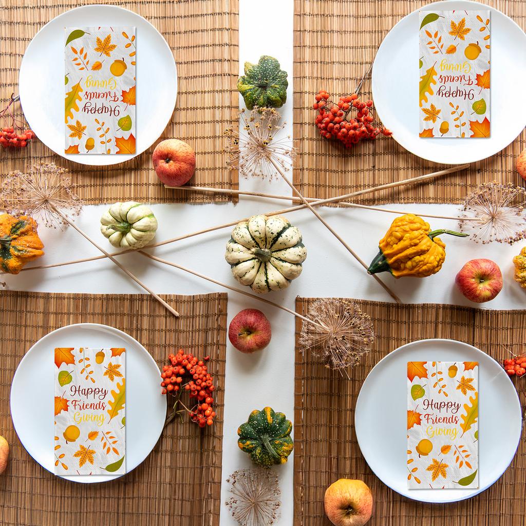 100 stk. Glade Friendsgiving Servietter 7,9X4,4 Tommer Efterårshøst Sæsonbestemt Drikkeserviet Sæt Til Thanksgiving Fest Dekorationer Sup